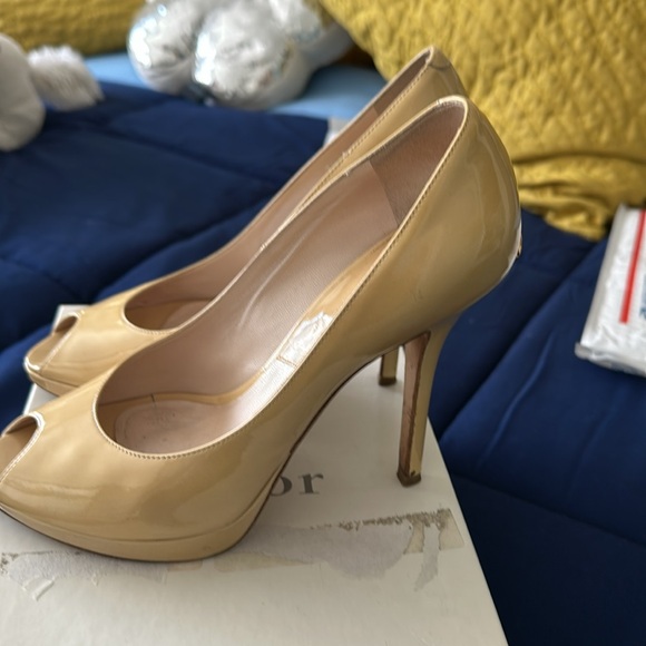 Christian Dior Leather Peep Toe Pumps Size 7 - Picture 2 of 6